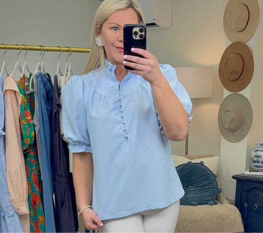 Prim And Polished Ruffle Neck Blouse