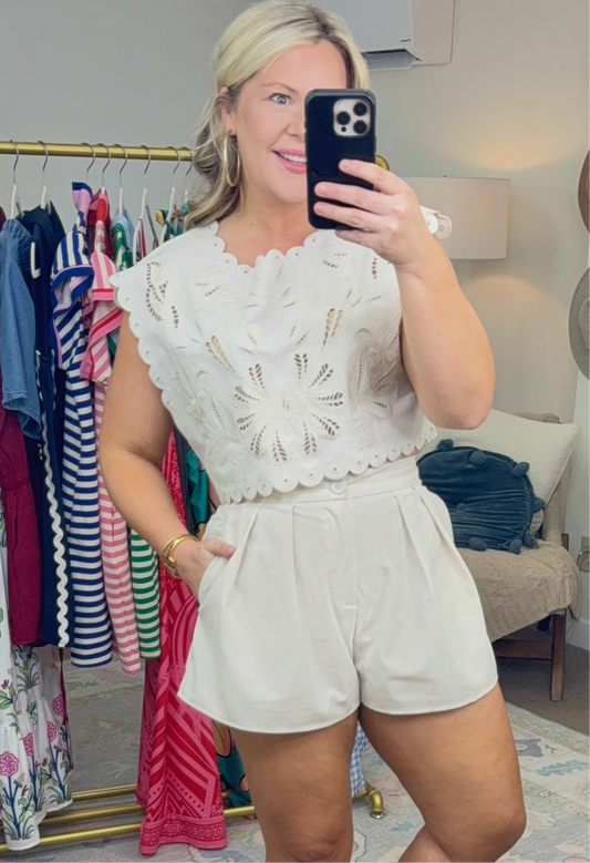 Amalfi Coast Embroidered Linen Short Set