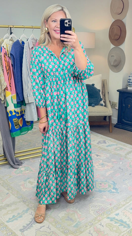 Wild Hearts Print Tiered Maxi Dress