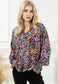 Black Multi Print Ruffle Blouse