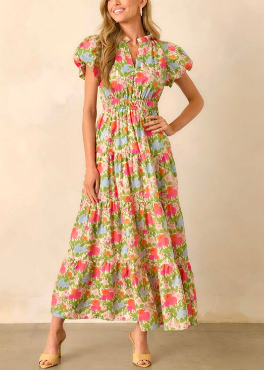 Bloom Service Printed Puff Sleeve Maxi Dress