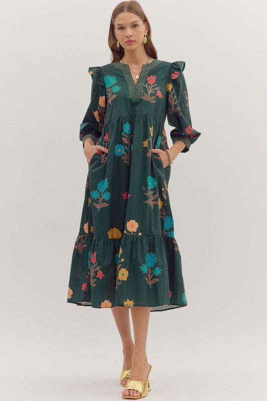 Petals and Poetry Ruffle Midi Dress