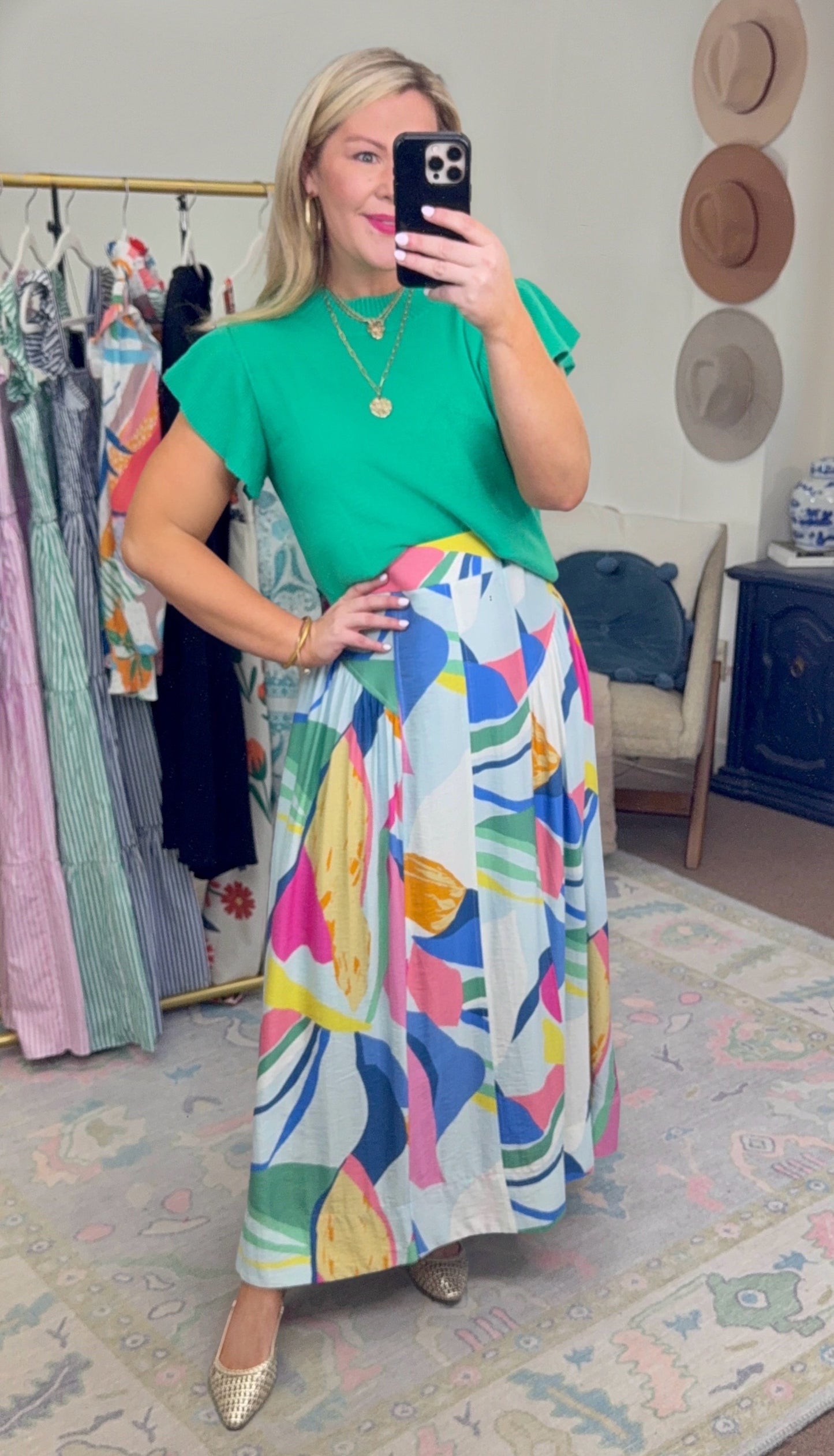 Color Theory Abstract Midi Skirt