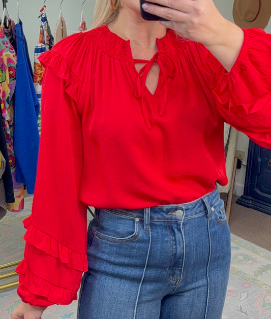 JODIFL: Pretty Party Ruffle Accent Blouse