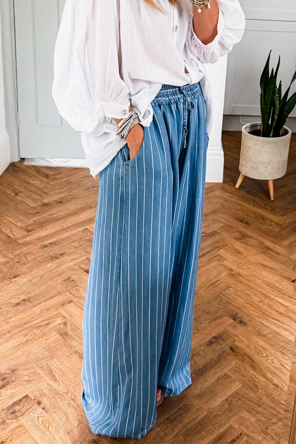 **MORE COLORS** Make Way Wide Leg Stripe Chambray Pants