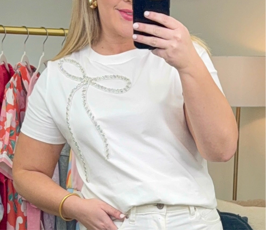 Laid Back Luxe Bow Embellished Tee