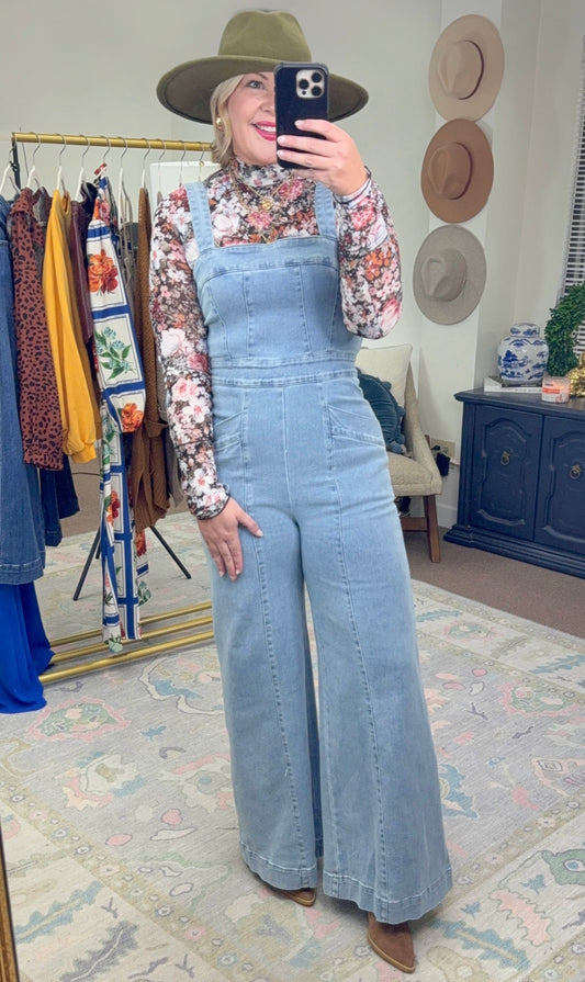 Night in Nashville Wide Leg Denim Jumpsuit
