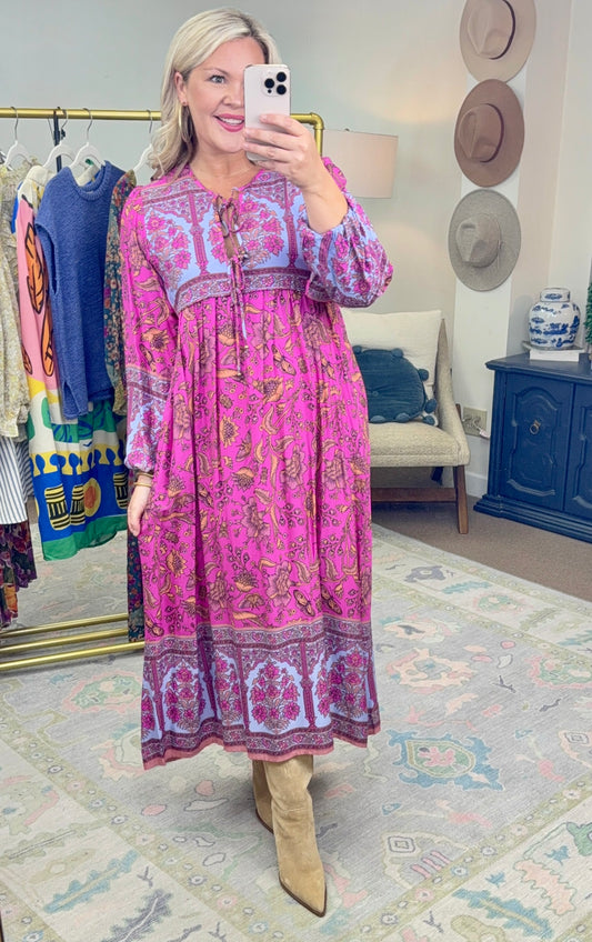 Pink Boho Print Maxi Dress