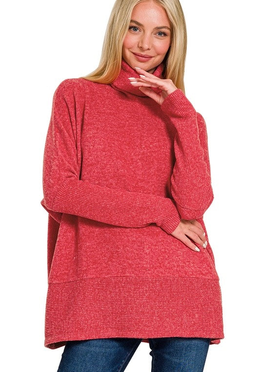 **MORE COLORS** Fireside Brushed Knit Cowl Neck Tunic Top