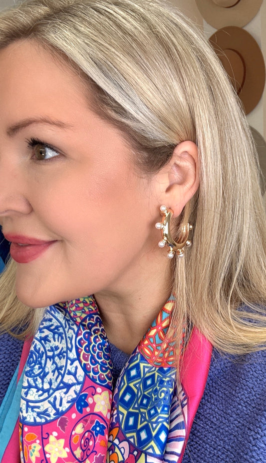 So Right Gold Pearl Stud Hoop Earrings