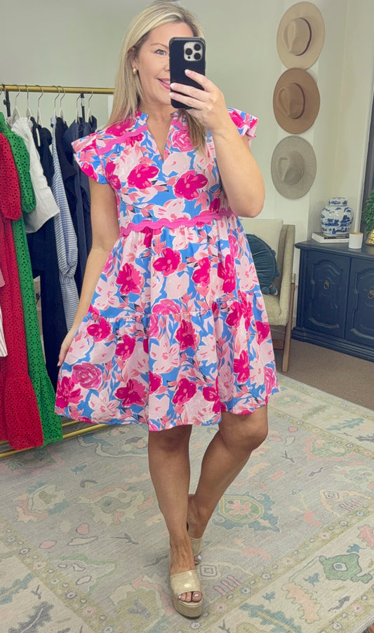 *MORE COLORS* Floral Print Ric-Rac Dress