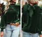 Velvet Keyhole Tie Neck Blouse