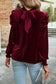 Velvet Keyhole Tie Neck Blouse