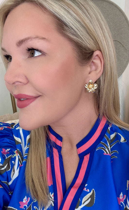 Beautiful Blooms Gold Flower Stud Earrings