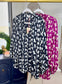 ENTRO: Dog Print Ruffle Blouse