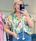 Palms Away Abstract Print Blouse