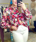 Floral Print Smock Cuff Blouse