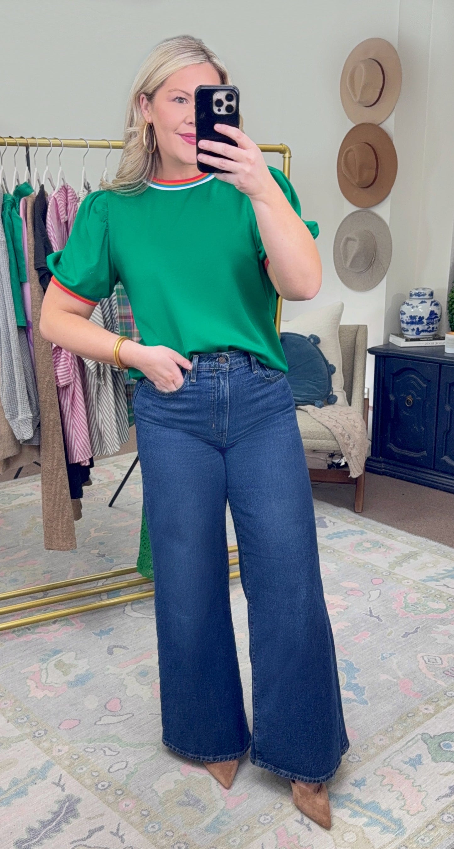 Lucky Me Color Block Puff Sleeve Top