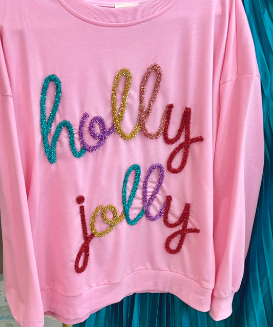 Holly Jolly Tinsel Embellished Pullover Top