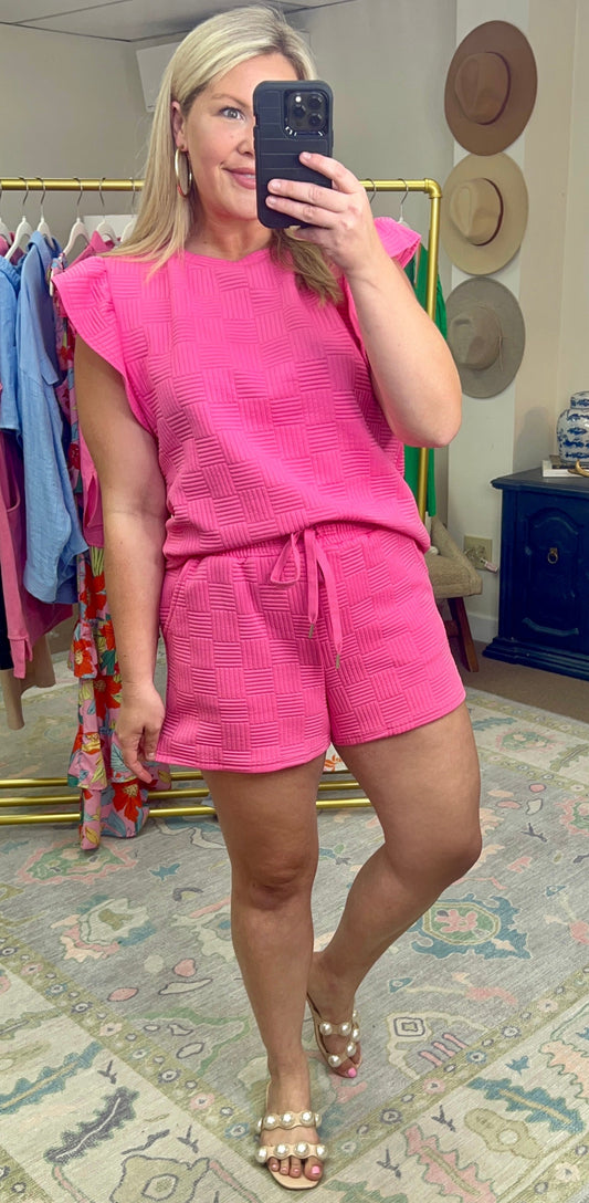 **MORE COLORS** Road Tripping Textured Ruffle Two Piece Short Set