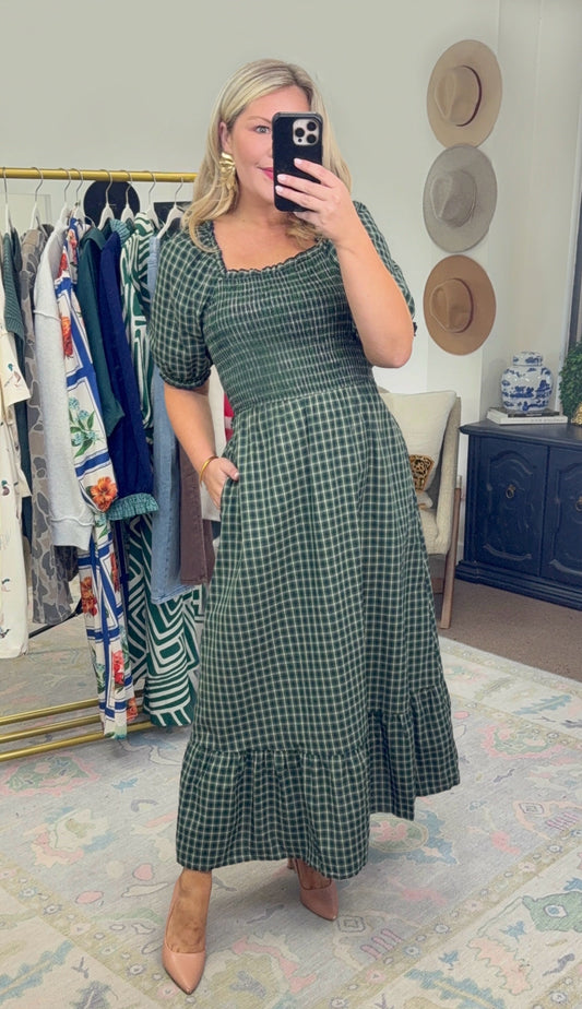 Plaid About You Puff Sleeve Nap Dress