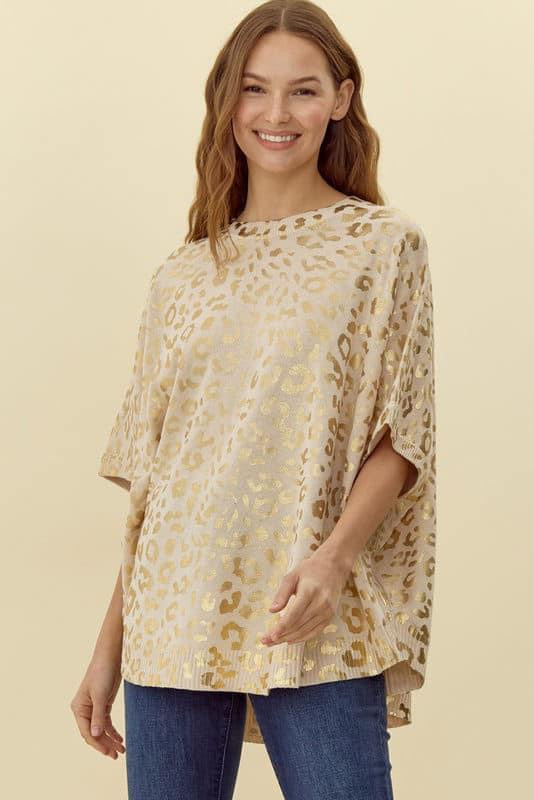 Wild As You Gold Foil Leopard Knit Tunic