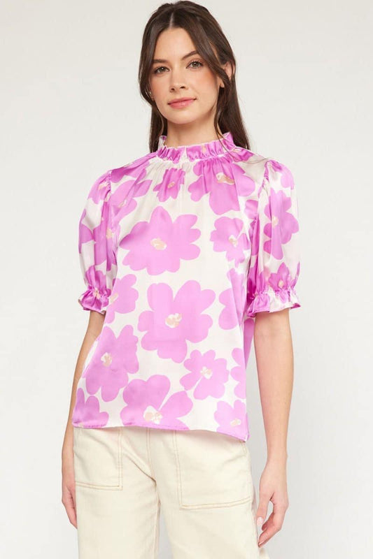 Floral Print Ruffle Blouse