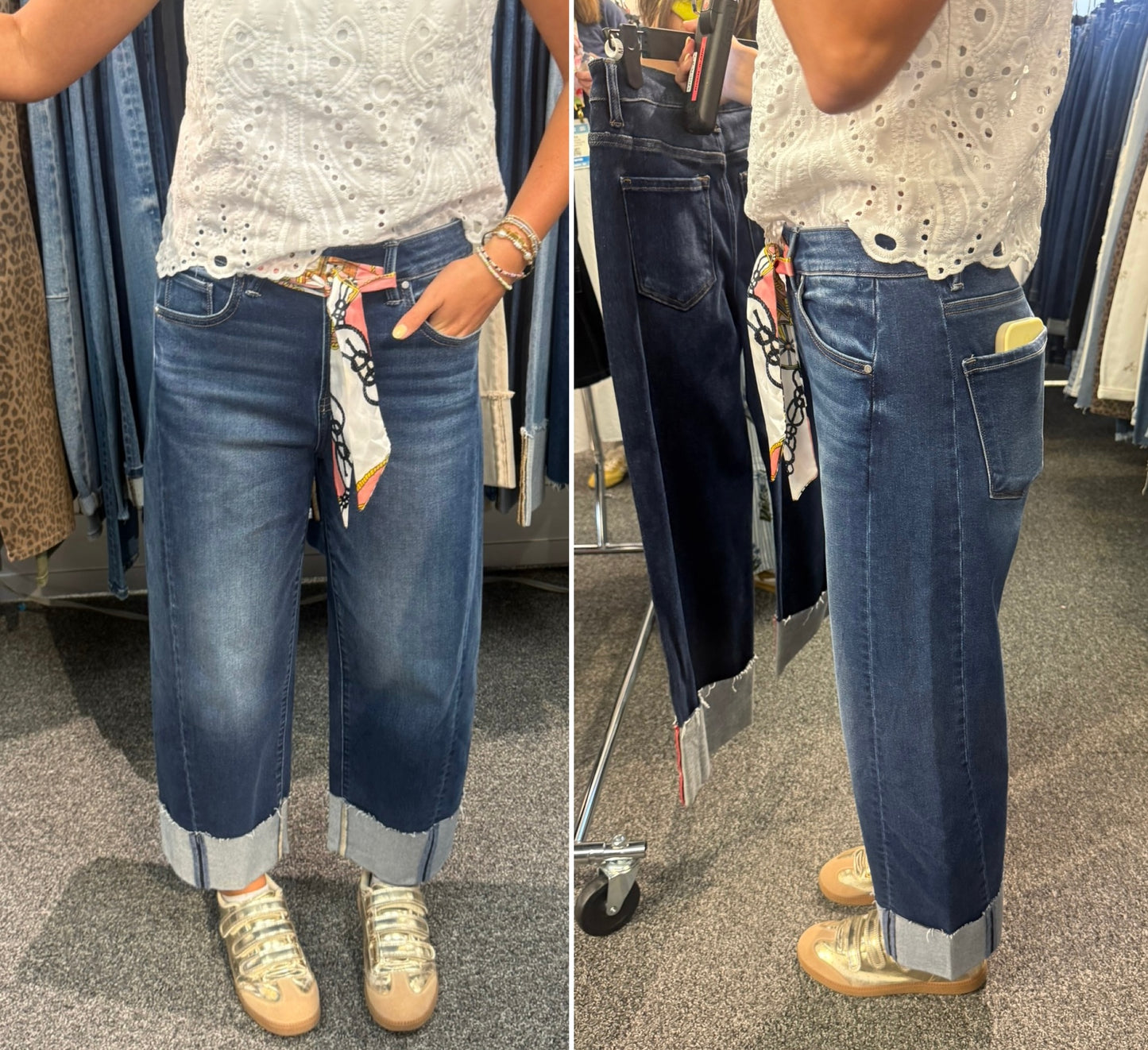 RISEN: On the Road Crop Barrel Cuffed Denim