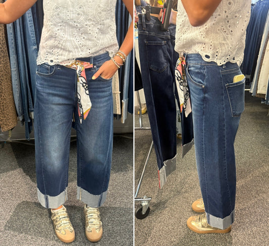 RISEN: On the Road Crop Barrel Cuffed Denim