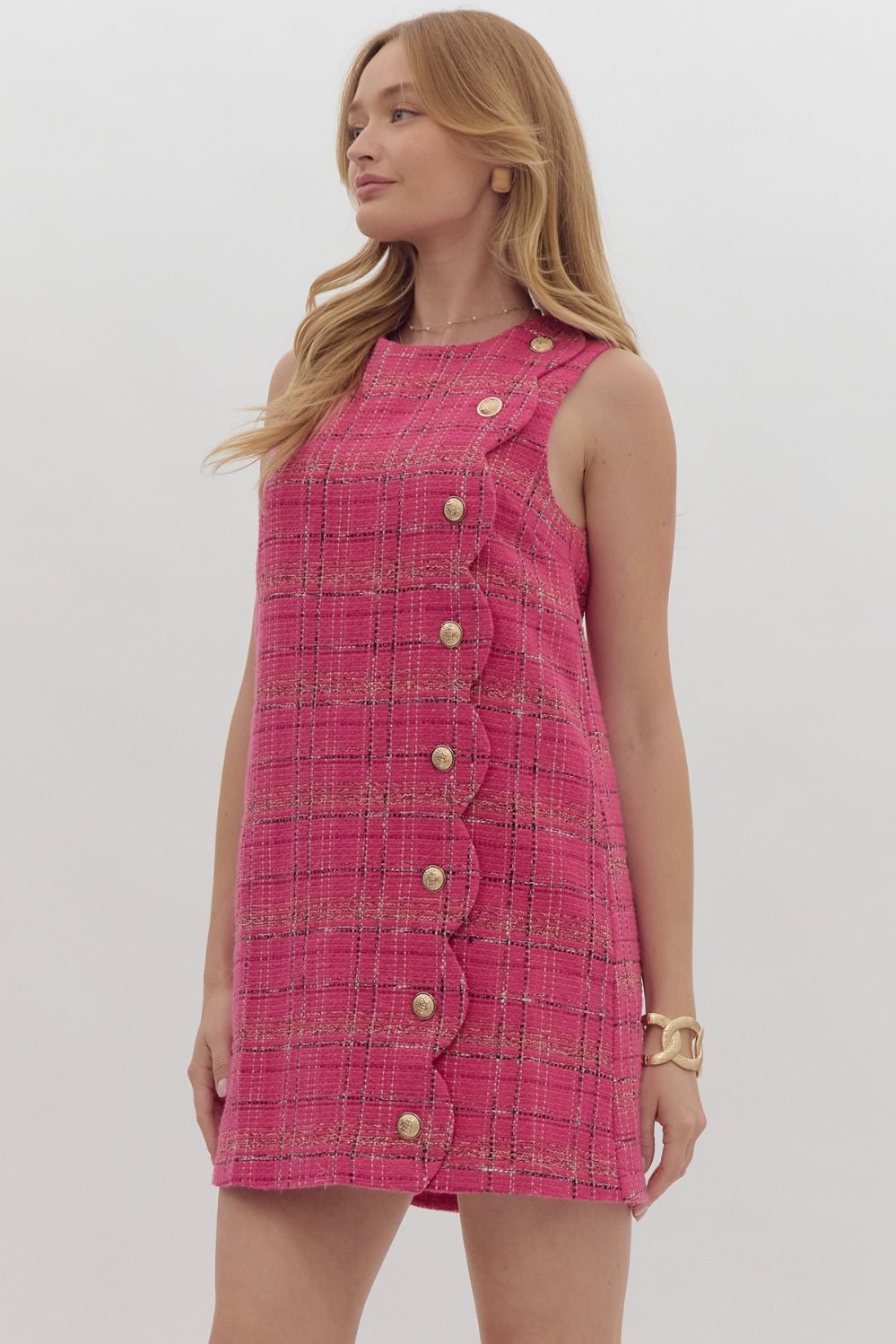 High Class Sass Scallop Tweed Dress