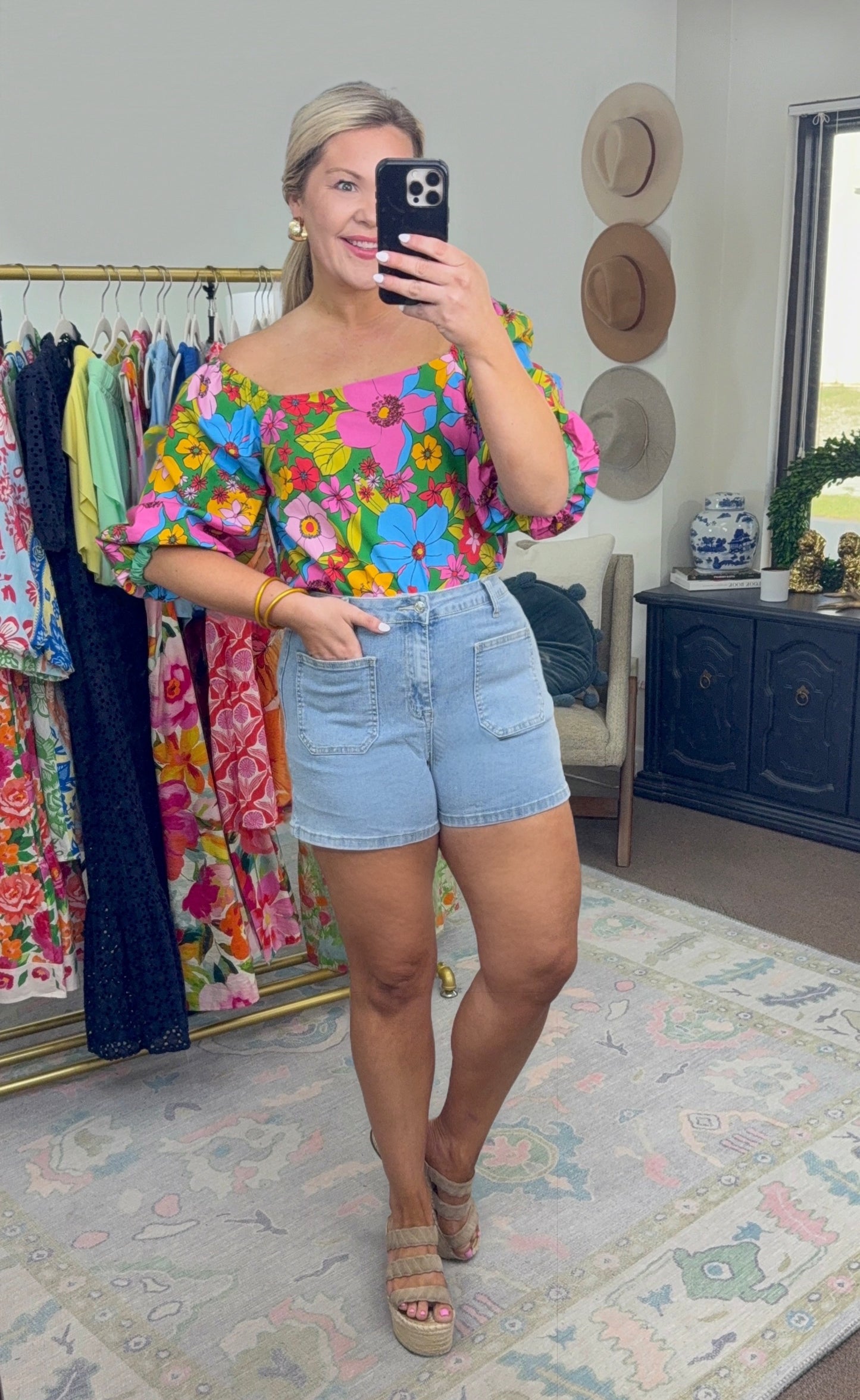 Flower to the People Retro Print Blouse