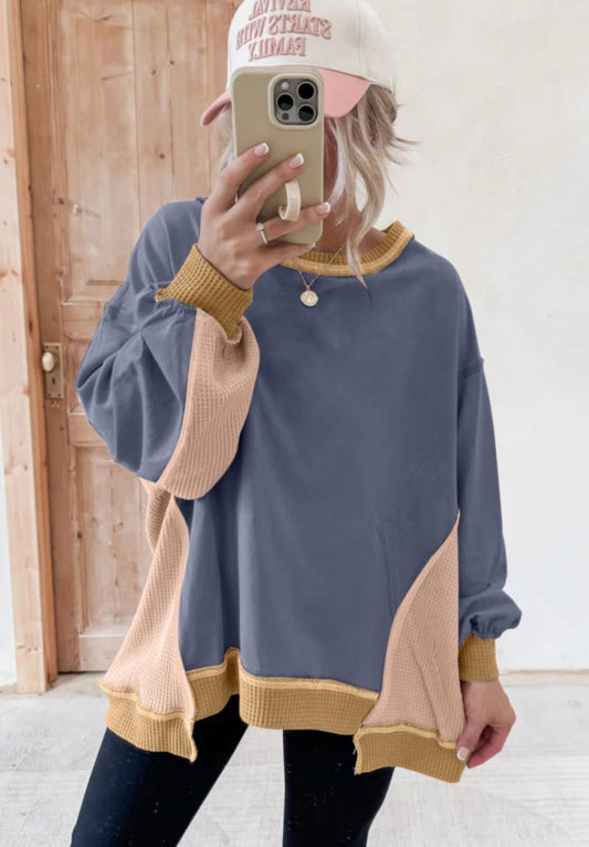 Casual Collage Color Block Pullover Top