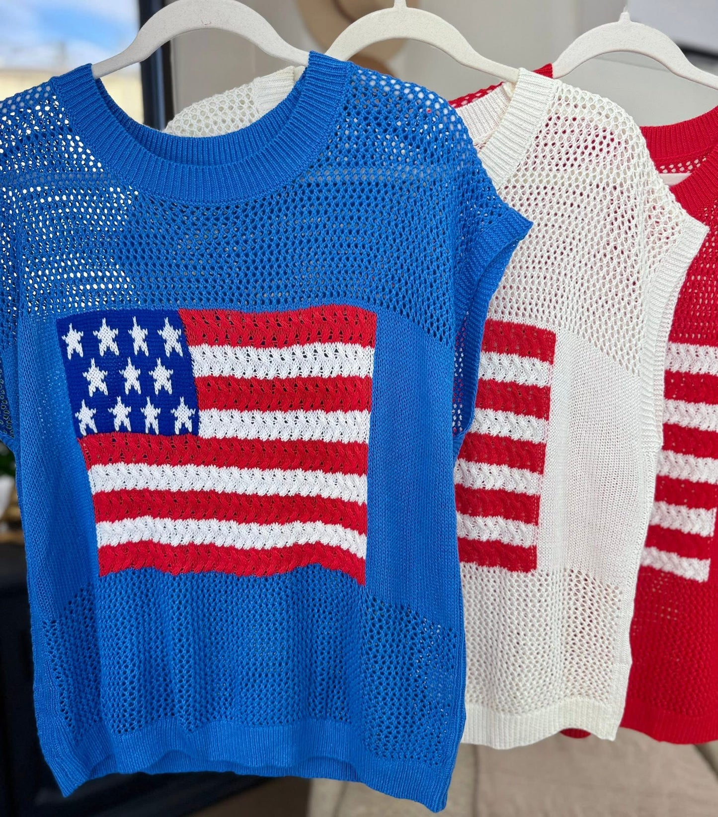 Patriotic & Proud Flag Open Knit Top