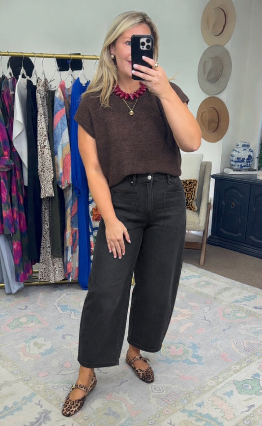 Starting Over Black Crop Barrel Jeans