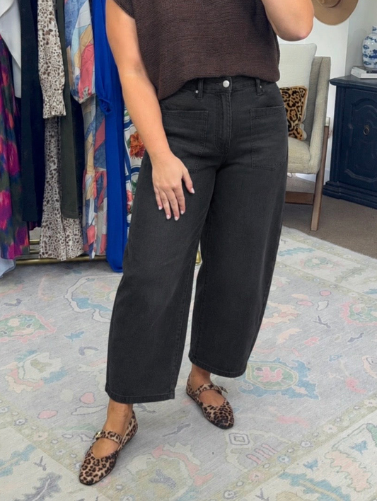 Starting Over Black Crop Barrel Jeans