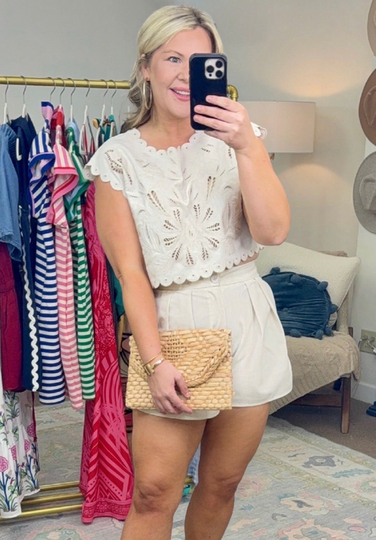 Amalfi Coast Embroidered Linen Short Set