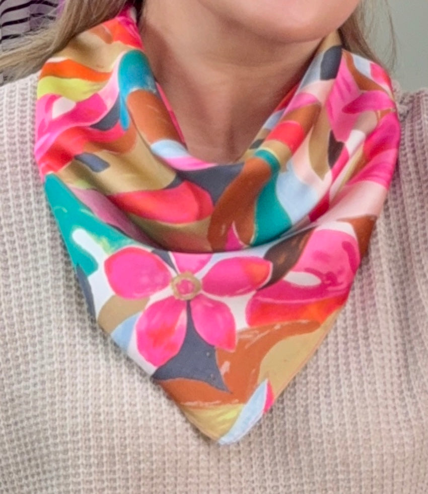 Pink Watercolor Blooms Silk Neck Scarf