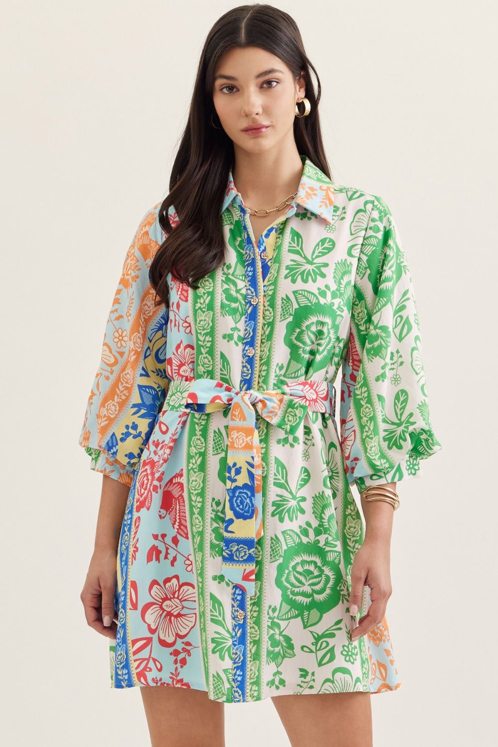 Brightside Botanica Print Belted Dress