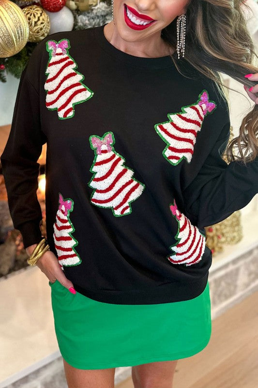 Takes The Cake Sequin Tree Patch Pullover