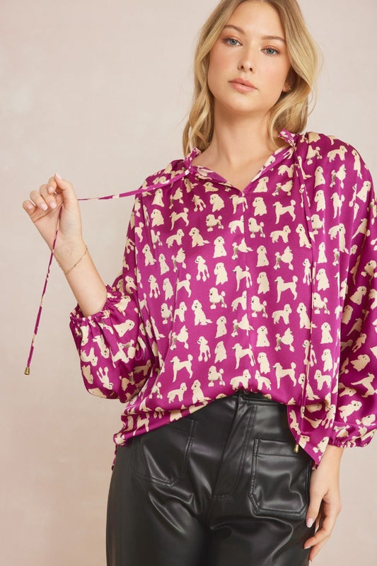 Dog Print Ruffle Blouse