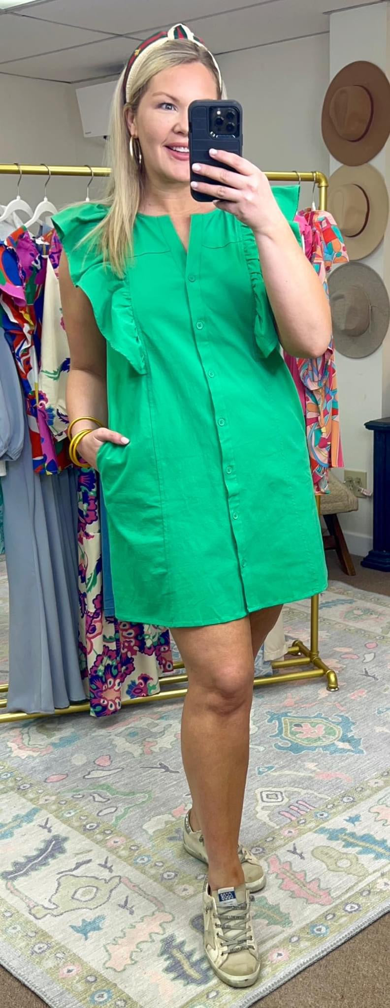 Green Ruffle Shirt Dress