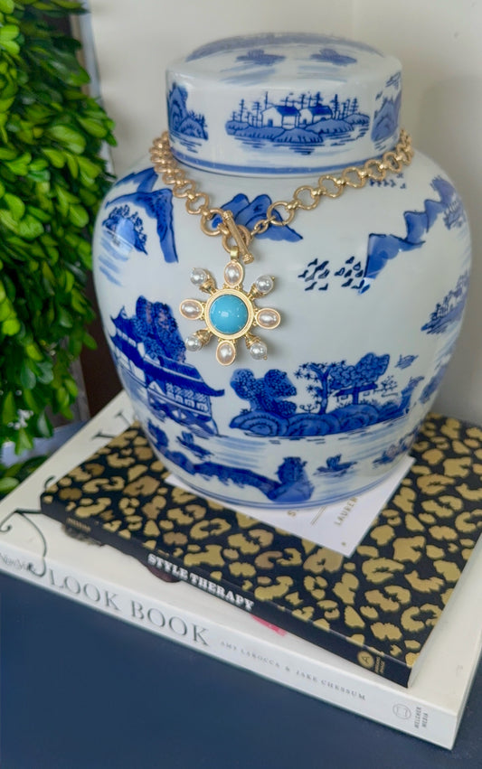 Crown Jewel Turquoise Pendant Necklace