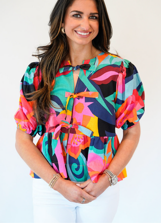 Where There’s Love Printed Bow Blouse