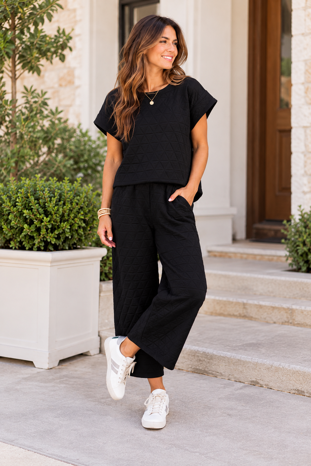 **MORE COLORS** Quilted Cropped Pant Lounge Set