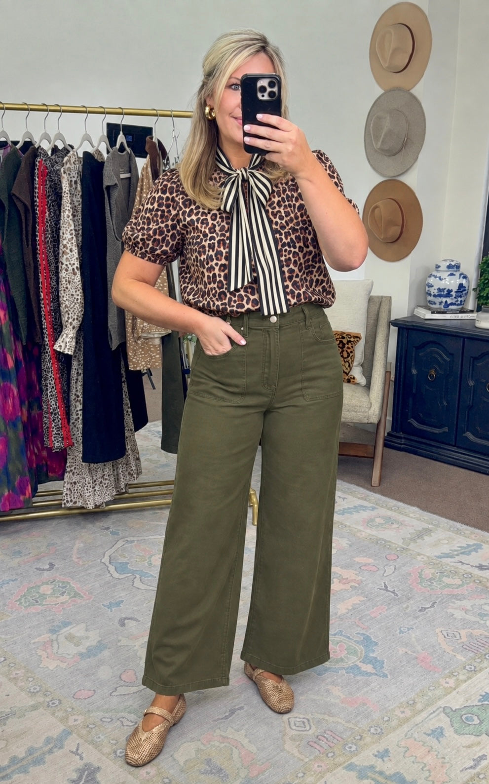 Wildly Appropriate Tie Neck Leopard Blouse