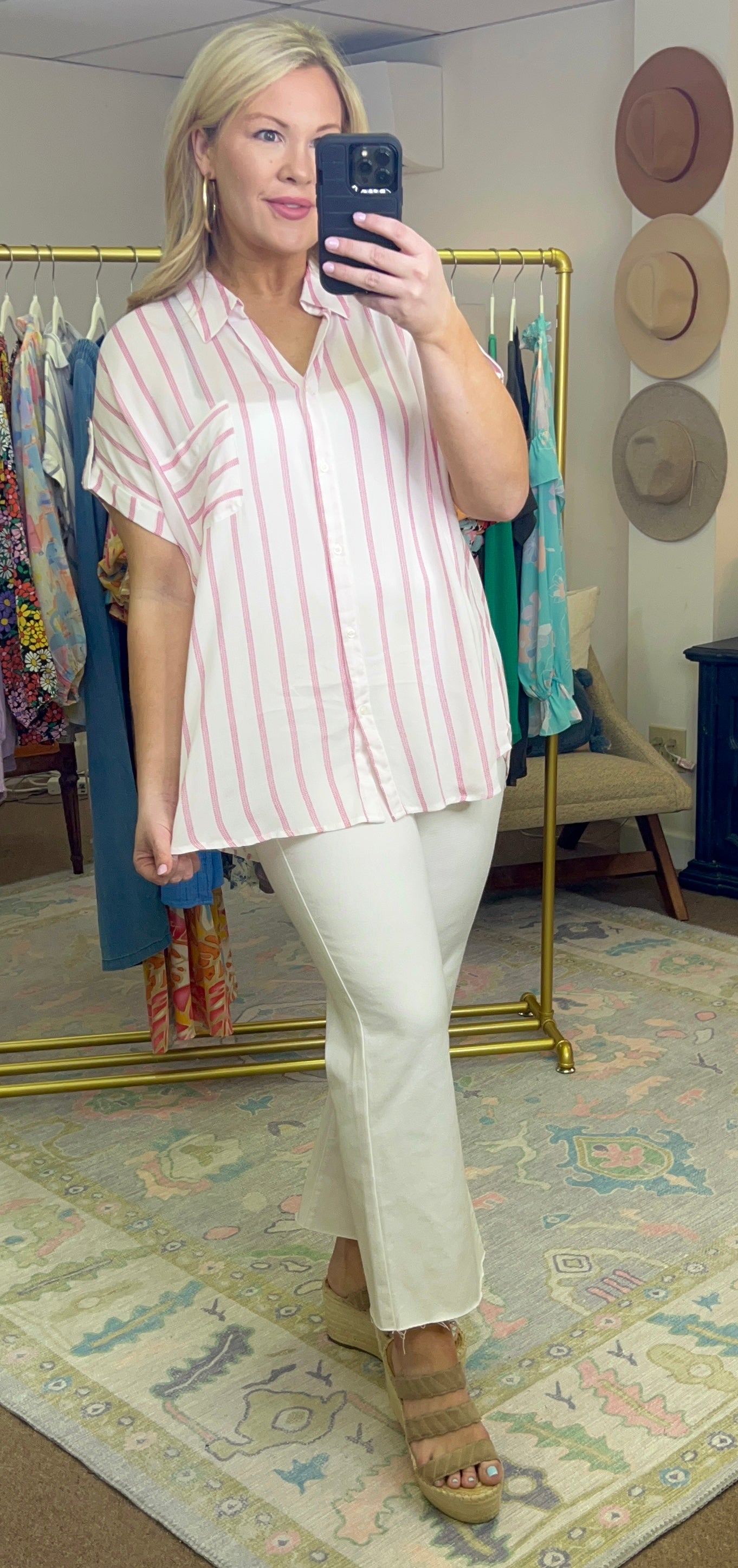 MORE COLORS Everyday Love Stripe Button Down Blouse