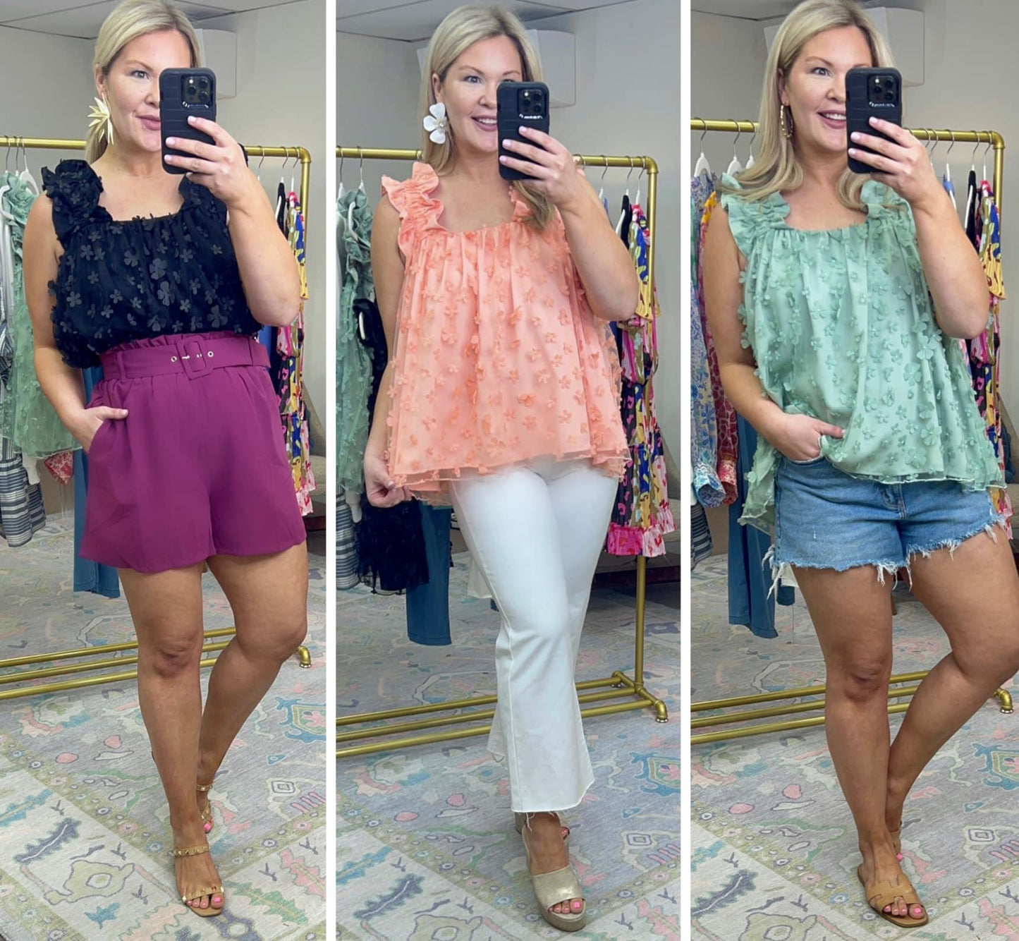 Floral Overlay Ruffle Top