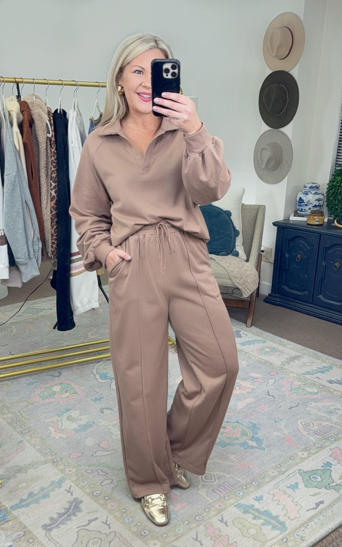 **MORE COLORS** Off Duty Collar Top Lounge Set
