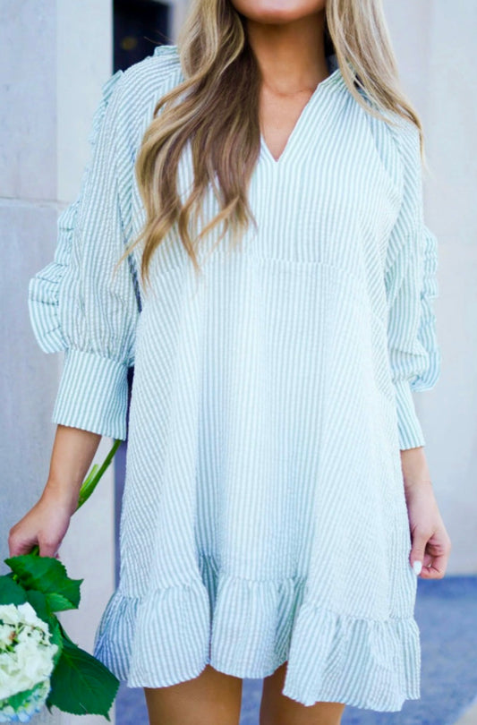 Seersucker Ruffle Dress