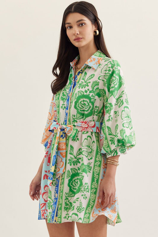 Brightside Botanica Print Belted Dress